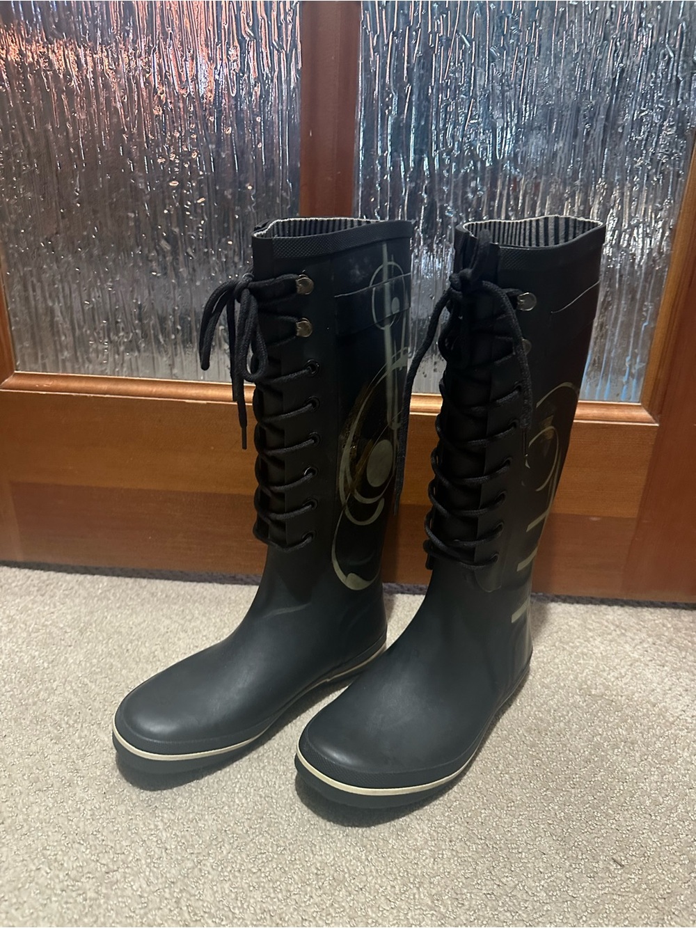 DIESEL Women's Black Lace-Up Tall Rain Boots